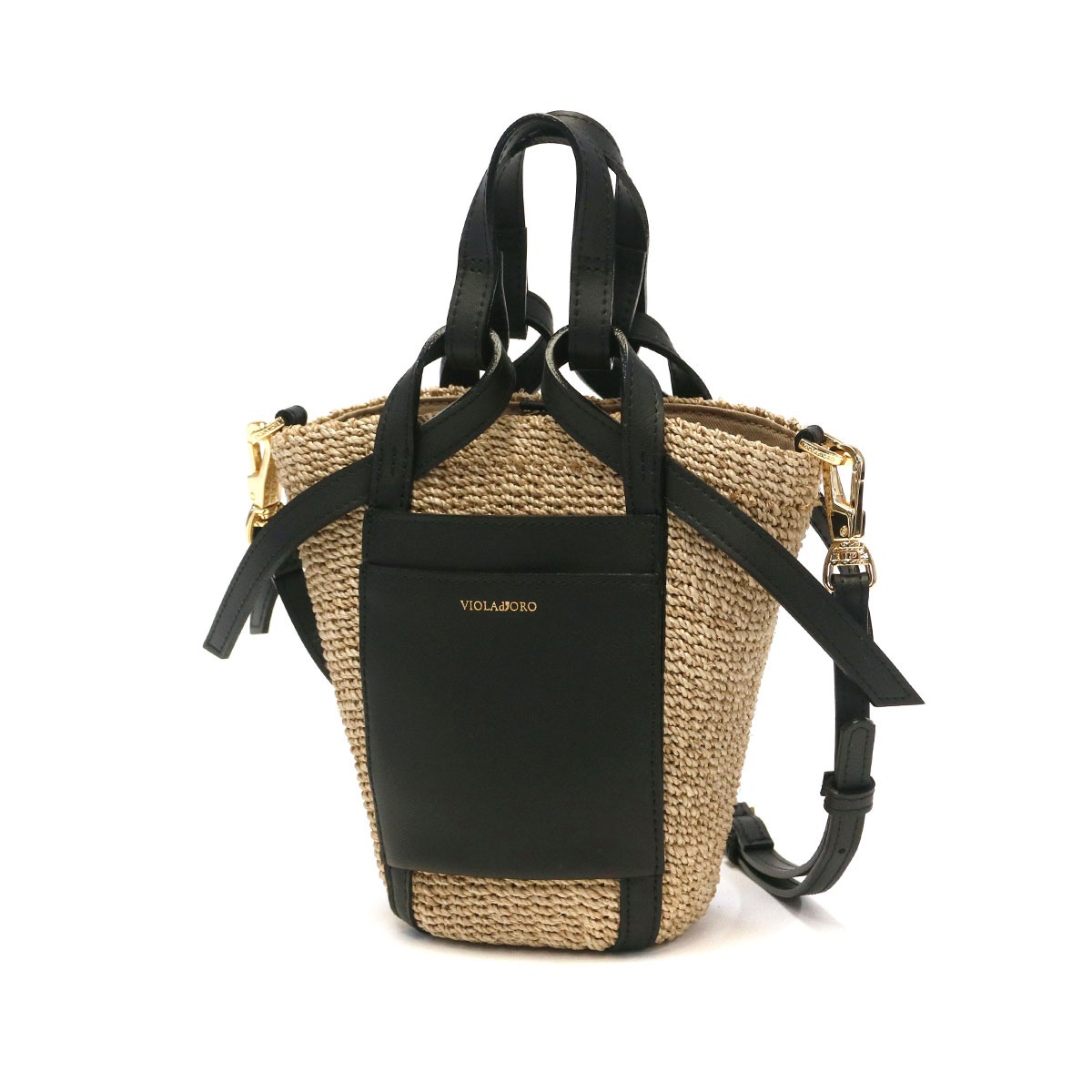 【美品】ヴィオラドーロ かごバッグ アバカ レザー ポケットトート MIRO 正規品】VIOLAd'ORO ヴィオラドーロ MIRO レザーポケット2WAY